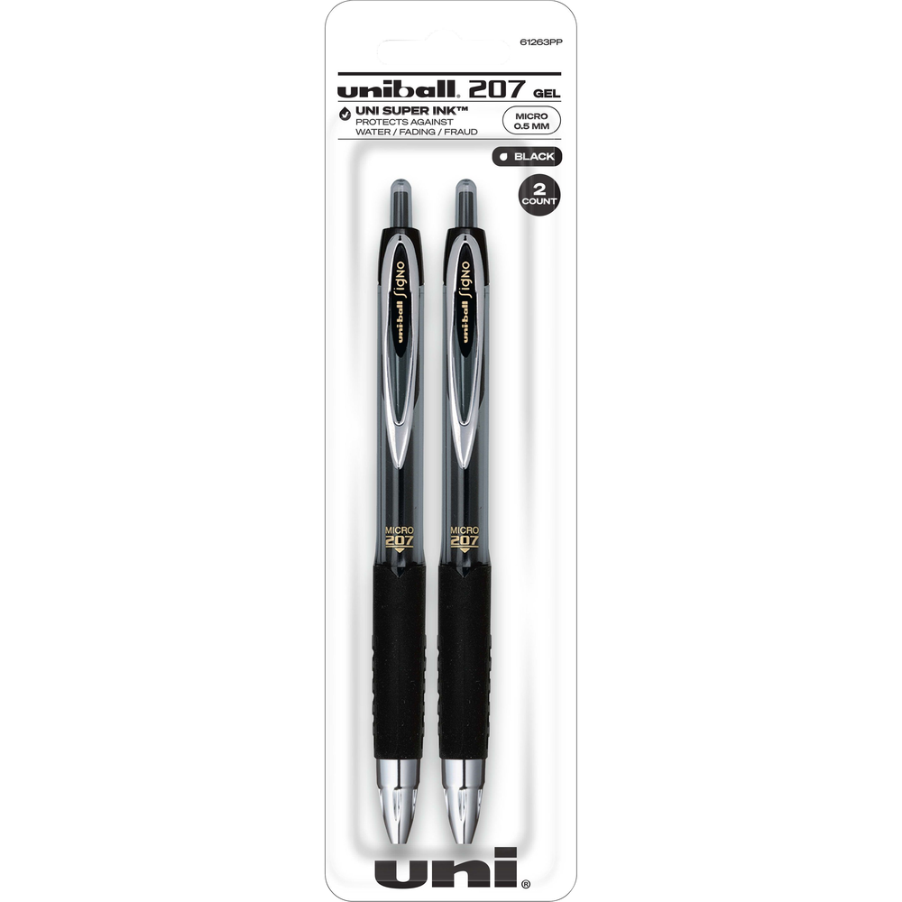 Uni-ball Signo 207 Retractable Gel Pen Black .5mm 2Pk