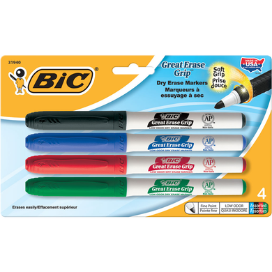 BIC Intensity Grip Dry Erase Marker Asst Fine 4Pk BP Pocket