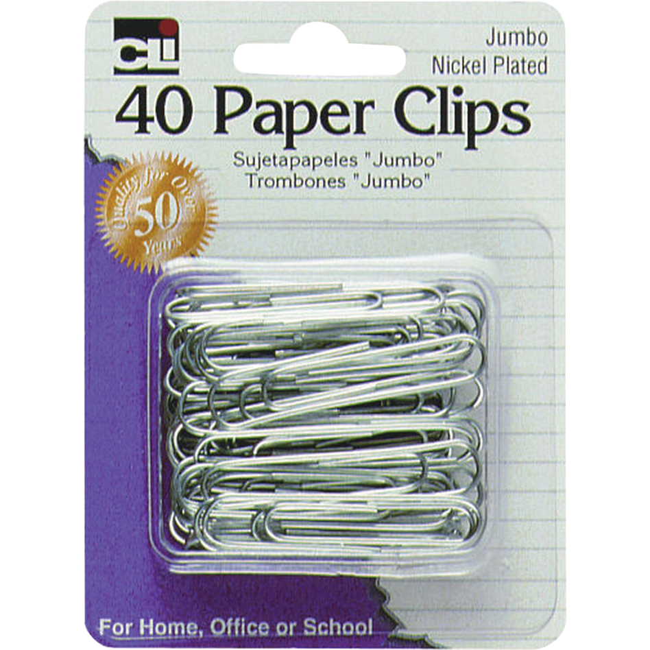 Charles Leonard Paper Clips Silver Jumbo 40Pk BP Nickel Plated