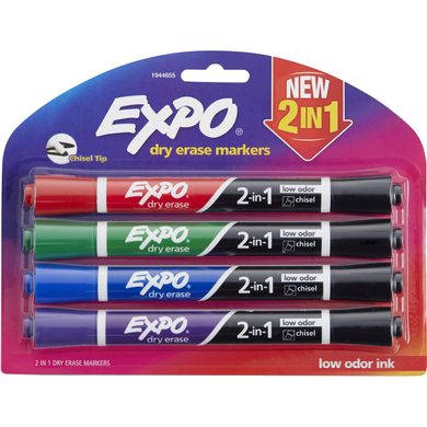 Expo Dual End Low Odor Dry Erase Marker Asst Chisel 4Pk