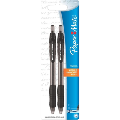 Paper Mate Profile Retractable Ballpoint Pen Black 1.4mm 2Pk BP