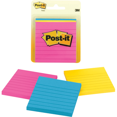 Post-it Lined Sticky Notes Asst 3x3in 3Pk Pack 50Sht/Capetown
