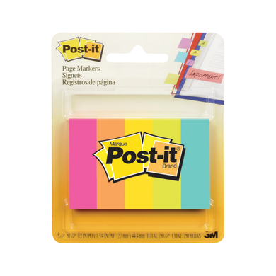 Post-it Page Markers Asst .5x1.75in 5Pk BP Fluorescent