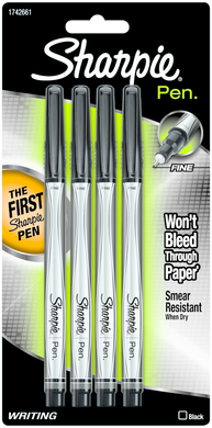 Sharpie Pen Black Fine 4Pk BP